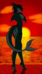  absurd_res anthro beach cloud dragon171 female fish hi_res marine sand sea seaside shark solo sun sunset water 