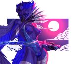  anthro avian blades breasts feathers female furry genitals gryphon hi_res invalid_tag katana melee_weapon moon mythological_avian mythology night nipples nude pinup pose pussy solo stronkfurry sword weapon wings 