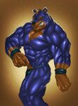  2011 5_fingers anthro armband big_muscles black_nose blue_body blue_eyes blue_fur brown_body brown_fur clothed clothing echin fingers flexing fur hi_res huge_muscles humanoid_hands looking_at_viewer male mammal maximus_ursus multicolored_body multicolored_fur muscular muscular_anthro muscular_male pose simple_background snarling standing thong topless two_tone_body two_tone_fur underwear ursid veiny_muscles 