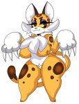  absurd_res anthro breasts clawroline felid female fur hi_res jaguar kirby_(series) lewd_dorky mammal narrowed_eyes nintendo pantherine pubes simple_background solo thick_thighs video_games white_background yellow_body yellow_fur 