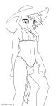  anthro ari_(nerdmouse) bikini bulge canid canine canis clothing domestic_dog eyebrow_through_hair eyebrows genital_outline genitals girly grin hair hi_res hunting_dog line_art looking_at_viewer male mammal navel nerdmouse penis penis_base penis_outline saluki sighthound simple_background smile solo standing sun_hat swimwear translucent translucent_hair white_background 