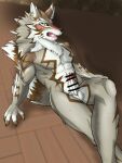  abs anthro balls black_sclera blush canid canine canis erection genitals green_eyes hi_res jackal lifewonders male mammal nipples nude pecs penis seth_(tas) solo tokyo_afterschool_summoners video_games yom_mido_plus 