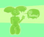  anthro breasts female goo_creature green_body hatrian nipples nude simple_background slime smile solo speech_bubble 