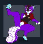  2022 4_toes 5_fingers andromorph anthro canid canine canis digital_media_(artwork) domestic_dog eyebrows eyelashes feet fingers fur hair hi_res intersex jesterghastly looking_at_viewer mammal purple_body purple_fur smile solo toes 