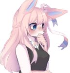  1girl anakoluth blue_eyes breasts commission eyebrows_visible_through_hair freckles furrification furry furry_female highres long_hair looking_away pink_hair pokemon small_breasts solo sylveon 