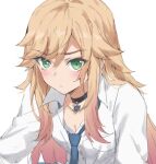  1girl bangs blonde_hair breasts collared_shirt cosplay dress_shirt fate/apocrypha fate_(series) green_eyes kitagawa_marin kitagawa_marin_(cosplay) long_hair long_sleeves looking_at_viewer mordred_(fate) mordred_(fate/apocrypha) necktie parted_bangs shirt sidelocks small_breasts sono_bisque_doll_wa_koi_wo_suru tonee white_shirt 