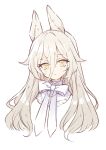  1girl :&lt; animal_ears blush bow brown_hair eyebrows_visible_through_hair eyes_visible_through_hair frills hair_between_eyes hatching_(texture) highres jewelry light_brown_hair long_hair minoa_(lastswallow) neckerchief necklace original solo white_bow white_neckerchief yellow_eyes 