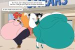  2018 anthro arctic_fox belly big_belly big_breasts big_butt black_hair blush bottomwear breasts business_card butt canid canine clothing digital_media_(artwork) dress duo english_text eyes_closed eyewear female footwear fox fur glasses hair hi_res high_heels huge_breasts hyper hyper_belly hyper_breasts hyper_pregnancy irma_(satsumalord) jacket mall mammal multicolored_body multicolored_fur navel nicole_(satsumalord) open_mouth outie_navel pants pregnant red_hair satsumalord shoes speech_bubble sweater text thick_thighs topwear two_tone_body two_tone_fur white_body white_fur 