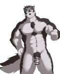  abs absurd_res anthro balls bandanna bandanna_only biped black_nose blush bodily_fluids brown_body brown_fur canid canine canis censored chest_tuft elbow_tuft eyebrows fist flaccid fluffy fluffy_tail foreskin front_view frown fur genitals glans hand_on_hip head_tuft hi_res horkeukamui humanoid_genitalia humanoid_penis ineffective_censorship kerchief kerchief_only male mammal mostly_nude mostly_nude_anthro mostly_nude_male multicolored_body multicolored_fur muscular muscular_anthro muscular_male navel nipples pecs penis pink_glans pink_nipples portrait pubes rotton simple_background solo standing sweat sweatdrop three-quarter_portrait tuft two_tone_body two_tone_fur vein veiny_penis white_background white_balls white_body white_fur white_penis wolf yellow_eyes 