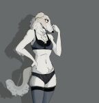  absurd_res anthro blush borzoi bra canid canine canis chest_tuft clothing domestic_dog female fluffy garbagegarage grey_background hi_res hunting_dog legwear lingerie mammal panties sighthound simple_background skinny solo thigh_highs tuft underwear 