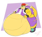  3_fingers absurd_res anthro belly belly_on_ground big_belly big_butt bottomwear bowser butt clothed clothing exposed_belly fingers footwear hair hi_res hyper hyper_belly love_handles male mario_bros mario_strikers_battle_league moobs nintendo obese obese_anthro obese_male overweight overweight_anthro overweight_male purple_bottomwear purple_clothing purple_shell purple_shorts red_hair scalie shell shorts solo spiked_shell spikes spikes_(anatomy) standing terito thick_thighs torn_clothing video_games 