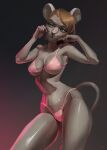  absurd_res annnam anthro bikini clothing female hair hi_res jocelyn_(transmousky) mammal mouse murid murine pose red_hair rodent solo swimwear wood_mouse ych_result 
