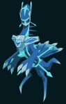  abbystabby ambiguous_gender armor blue_body breastplate claws dialga_(origin_form) dorsal_spikes feral finger_claws green_background long_neck nintendo on_hind_legs pok&eacute;mon pok&eacute;mon_(species) quadruped red_eyes shaded simple_background solo striped_body stripes video_games 