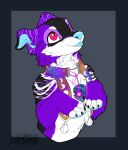  2022 ambiguous_gender blue_nose blue_tongue canid canine canis digital_media_(artwork) domestic_dog feral fur jesterghastly mammal paws purple_body purple_fur smile solo tongue white_body white_fur 