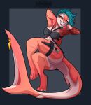  2022 5_fingers 5_toes anthro blue_hair breasts digital_media_(artwork) eyebrows eyelashes feet female fin fingers fish hair jesterghastly marine non-mammal_breasts orage_eyes shark smile solo toes 