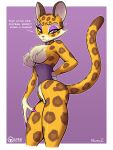  anthro big_breasts breasts clawroline clothing conditional_dnp corset corset_only dialogue eyeshadow felid female fluffy hi_res leopard lingerie makeup mammal pantherine solo spots tailsrulz topwear 