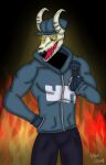  anthro blue_clothing bone clothing fire horn male microphone nicolasthewolf skull skull_head solo tabi_(fnf) 