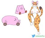  ambiguous_gender anthro areola big_breasts breasts brown_eyes car clawroline dababy dipstick_tail felid female genitals hand_on_chest hi_res huge_breasts kirby kirby_(series) kirby_and_the_forgotten_land leopard looking_at_viewer mammal markings meme multicolored_body nintendo nipples nude pantherine parody pink_body pink_nipples pussy sawavhs sitting smile spots tail_markings two_tone_body vehicle video_games waddling_head 