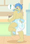  ageplay anthro canid canine canis cookie cookie_jar cuddlehooves cuddlehooves_(character) domestic_dog exclamation_point feet food hi_res jar kitchen looking_back male mammal one_foot_raised pacifier pawpads solo surprise 