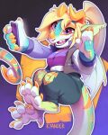  2022 5_fingers 5_toes anthro breasts clothed clothing digital_media_(artwork) dragon feet female fingers horn kyander membrane_(anatomy) membranous_wings open_mouth purple_eyes smile teeth toes tongue wings 