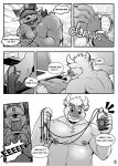  anthro boss_(gym_pals) bovid bovine canid canine canis cattle comic cuff_(restraint) duo gym_pals h155296 handcuffs hi_res male male/male mammal manager_(gym_pals) metal_cuffs monochrome nipple_piercing nipples piercing restraints wolf 