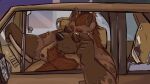  16:9 2022 anthro belly brown_body car detailed_background dippubear eyewear glasses hi_res humanoid_hands hyaenid inside male mammal moobs nipples overweight overweight_male sitting solo vehicle widescreen 