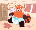  after_transformation ailurid anthro bedroom clothing dialogue diaper disney eyewear female footwear glasses hi_res mammal mei_(turning_red) open_mouth pixar red_panda shadyadi1 socks solo teeth turning_red wardrobe 