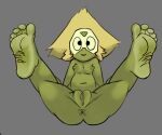  anus breasts cartoon_network feet female foot_fetish foot_focus genitals green_body green_skin maskedcube peridot_(steven_universe) perineum presenting presenting_anus presenting_pussy pussy small_breasts soles solo steven_universe 