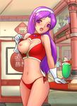  asamiya_athena bikini blush breasts gloves king_of_fighters long_hair midriff navel purple_hair snk swimsuit 