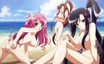  3girls ass bachou beach black_hair breasts erect_nipples kan'u kanu koihime_musou legs long_hair multiple_girls nipples nude nude_filter photoshop ryuubi smile thighs uncensored zenra 