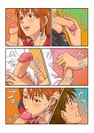  1girl anezaki_mamori artist_request blush brown_eyes brown_hair censored clenched_teeth eyeshield_21 fellatio handjob kobayakawa_sena oral penis pubic_hair shirt sweat teeth testicles yamamiya_hiroshi 