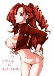  bottomless bracelet breasts crop_top drill_hair hand_on_hip heroman jacket jewelry large_breasts nipples oppai_oppai solo takamura_wamu unzipped vera_collins 