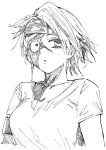  1girl absurdres breasts headband highres monochrome mukuro_(yu_yu_hakusho) scar scar_on_face shirt short_sleeves simple_background sketch solo waira white_background yu_yu_hakusho 