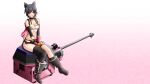  1girl animal_ears belt black_hair black_legwear blush breasts closed_mouth full_body gloves god_eater god_eater_2:_rage_burst hair_ornament hairclip highres kouzuki_nana looking_at_viewer nekogoya short_hair short_shorts shorts sitting smile solo strapless thighhighs underboob 