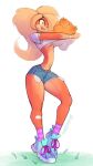  4k 9:16 absurd_res activision anthro bandage bandicoot bodily_fluids bottomwear breasts clothed clothing clothing_lift coco_bandicoot crash_bandicoot_(series) cutoff_jeans cutoffs denim denim_clothing drooling female food footwear fruit h-key hi_res hotpants mammal marsupial open_mouth plant saliva shirt shirt_lift shoes shorts simple_background sneakers solo star_eyes topwear under_boob video_games wumpa_fruit 