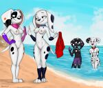  101_dalmatian_street 101_dalmatians 2022 3_toes 4_fingers anthro anthrofied areola beach blush breasts brother brothers canid canine canis clothing cloud collar covering covering_crotch da_vinci_(101_dalmatians) dalmatian dante_(101_dalmatians) diacordst disney dolly_(101_dalmatians) domestic_dog dylan_(101_dalmatians) embarrassed feet female fingers genitals gesture group hand_on_hip hi_res high_five male mammal nipples nude ok_sign outside partially_submerged pussy seaside sibling sister sisters sky smile swimming_trunks swimwear toes water 