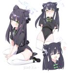  animal_ear_fluff animal_ears black_dress black_hair blue_archive blush china_dress chinese_clothes dress green_eyes highres looking_at_viewer ocha_(popopogg) ponytail shun_(blue_archive) side_slit sidelocks smile tassel thighhighs tiger_ears tiger_girl twintails two_side_up white_legwear 