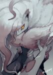  closed_mouth commentary_request grey_background hisuian_zoroark legs_apart looking_down natsumekan pokemon pokemon_(creature) red_fur solo twitter_username white_fur yellow_eyes 