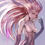  1girl breasts closed_mouth colored_skin esper final_fantasy final_fantasy_vi fingernails furry furry_female long_hair monster_girl nude pink_hair pink_skin pointy_ears sharp_fingernails simple_background solo sushi_(sashimise) tina_branford trance_tina_branford very_long_hair 