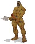  axe balls bodily_fluids cum fangs genital_fluids genitals hairy_balls hi_res humanoid male melee_weapon muscular muscular_male orc penis red_eyes solo suchmim weapon 