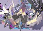  1girl absurdres alternate_color alternate_costume antennae blonde_hair cynthia_(pokemon) dress garchomp gastrodon gastrodon_(west) giratina giratina_(origin) highres hiro_(user_negm3832) horns long_hair looking_at_viewer lucario manaphy master_ball milotic phione poke_ball pokemon pokemon_(creature) pokemon_(game) pokemon_dppt roserade shiny_pokemon spiritomb tail tiara togekiss very_long_hair 