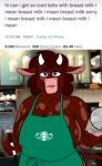  apron apron_only big_breasts blue_eyes bovid bovine breasts cattle clothing female horn looking_at_viewer mammal meme mostly_nude ring_(jewelry) sleepingpowder solo starbucks 