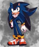  5_fingers anthro apex_the_hedgehog blue_body blue_fur clothing cuff_(restraint) dark_blue_fur eulipotyphlan fan_character fingers footwear fur gold_cuffs grey_eyes hedgehog hi_res male mammal metal_cuffs moonlit_oasis red_clothing red_footwear red_shoes restraints sega shoes solo sonic_the_hedgehog_(series) 