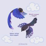  ._. animal animal_focus arrow_(symbol) artist_name beak bird closed_mouth cloud commentary english_commentary english_text flying grey_background magpie no_humans original pikaole simple_background 