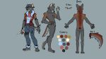  anthro bandanna_on_neck canid canine canis clothing cowboy cowboy_hat fur gun handgun hat headgear headwear male mammal mark_moonfang model_sheet multicolored_body multicolored_fur ranged_weapon revolver solo weapon wolf yellow_eyes zu00_yu 