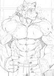  abs absurd_res anthro asiahao520 barrel_(live-a-hero) bodily_fluids canid canine canis hi_res lifewonders live-a-hero male mammal muscular muscular_anthro muscular_male pecs sketch solo sweat video_games wolf 
