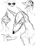  2014 ambiguous_gender angry anthro bittertooth black_and_white canid canine dragon fox headshot_portrait horn lizard looking_at_viewer mammal mohawk monochrome multiple_images open_mouth portrait reptile scalie sharp_teeth simple_background sketch solo teeth tongue tongue_out 
