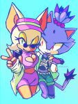  2018 absurd_res anthro blaze_the_cat breasts chiropteran cleavage clothed clothing duo eyewear felid feline female gesture hat headgear headwear hi_res jacket mammal one_eye_closed open_mouth open_smile pose rouge_the_bat sailingscum sega signature simple_background smile sonic_the_hedgehog_(series) sunglasses topwear v_sign video_games wink 