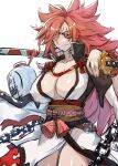  1girl absurdres amputee baiken big_hair black_jacket black_kimono breasts chain cleavage eyepatch guilty_gear guilty_gear_xrd highres jacket jacket_on_shoulders japanese_clothes katana kimono kongbai_huanxiang large_breasts multicolored_clothes multicolored_kimono one-eyed open_clothes open_kimono pink_eyes pink_hair ponytail samurai sash scar scar_across_eye scar_on_face sword thighs weapon weapon_on_back white_background white_kimono 