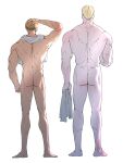  2boys absurdres ass back bara completely_nude from_behind height_difference highres kyojinjoa male_focus multiple_boys muscular muscular_male nude porco_galliard reiner_braun shingeki_no_kyojin short_hair towel towel_around_neck undercut 